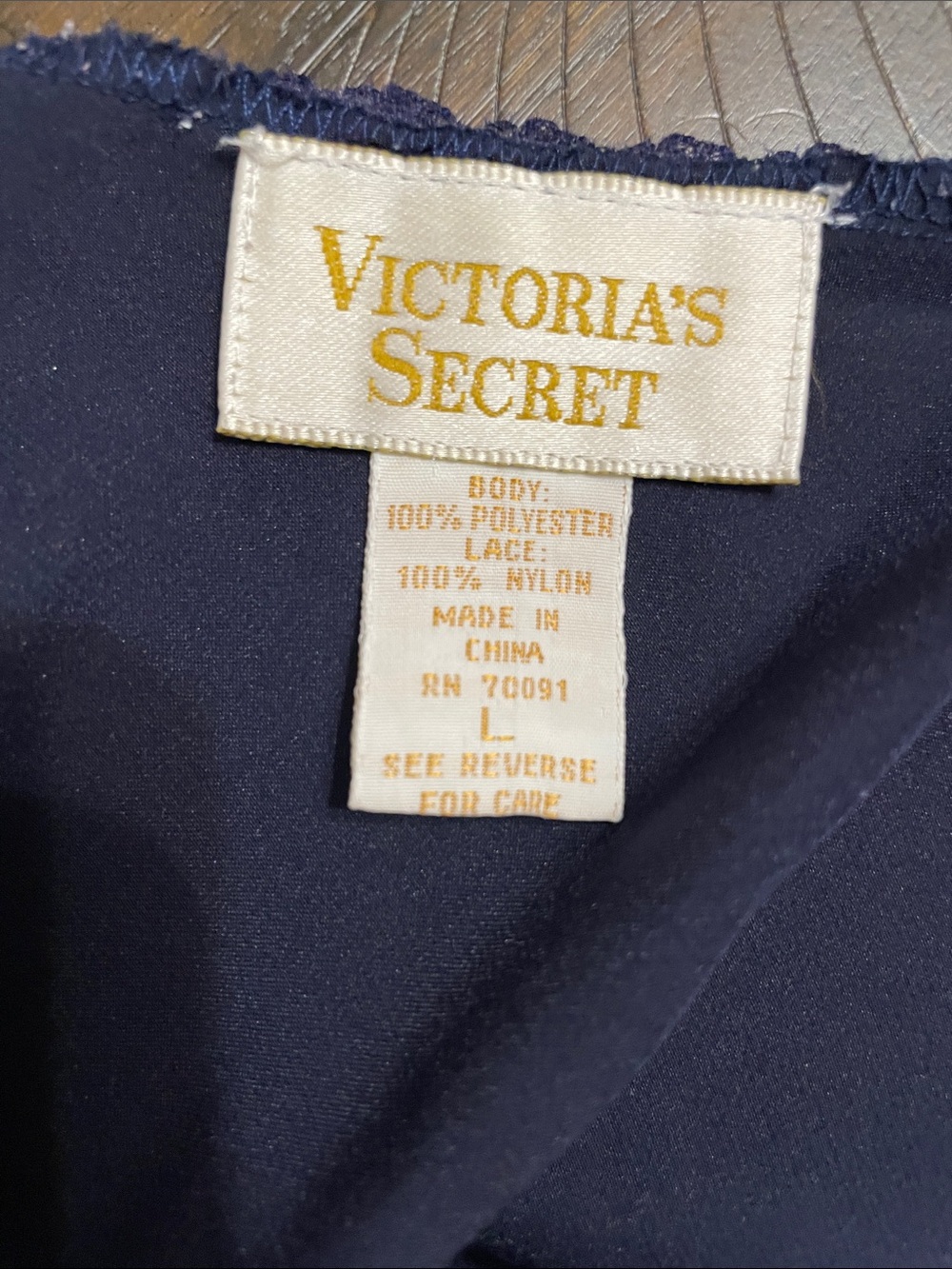 Vintage Victoria’s Secret Navy Satin Lace Nightgown Size L - Picture 6 of 6